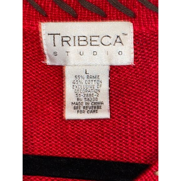 Women's Tribeca Studio Red Novelty Dog Sweater Cardigan Size Large Bone Buttons - Picture 11 of 11